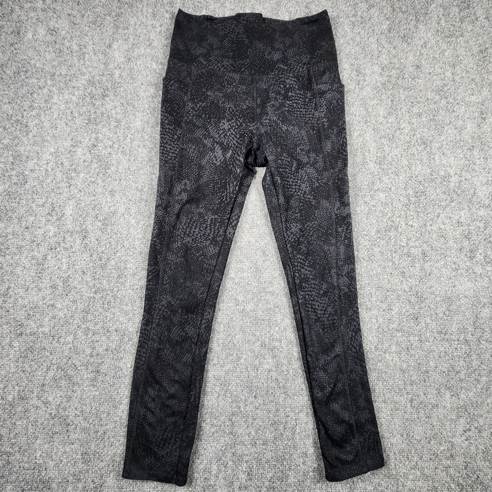 Danskin Womens Snakeskin Print High Waist Leggings Gray Black Pockets Style S
